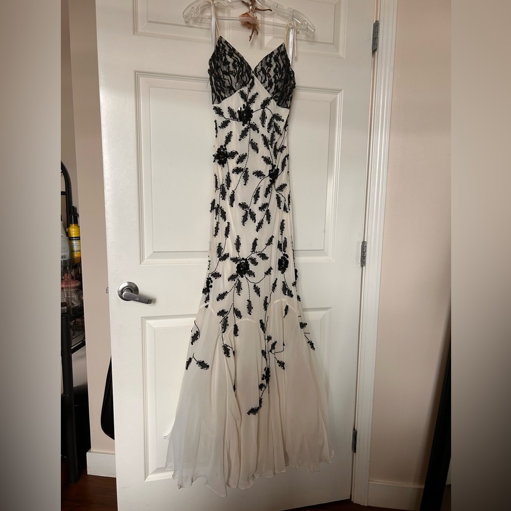 Y2K vintage 90s black and white beaded prom dress